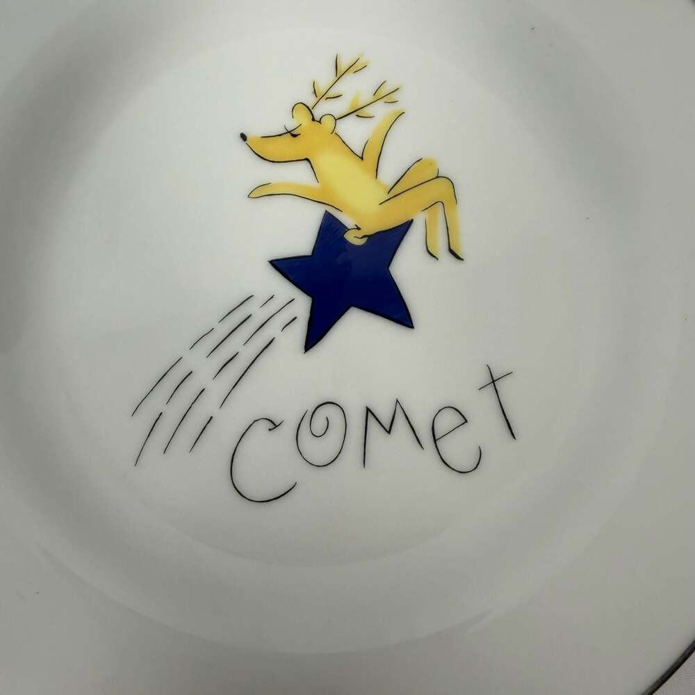 Pottery Barn Reindeer Appetizer Dessert Plates Set of 4 Blitzen Comet Cupid Donn - Picture 5 of 7